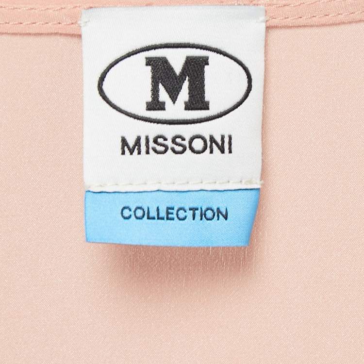 Pre Owned M Missoni Peach Silk V-Neck Short Sleeve Blouse XS
