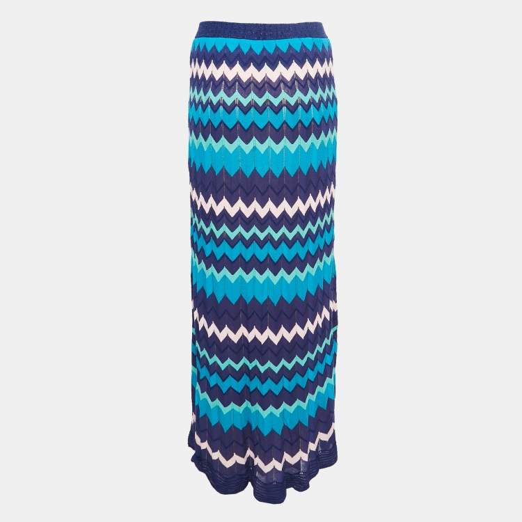 Pre Owned M Missoni Blue Patterned Knit Maxi Skirt L
