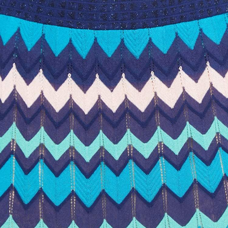 Pre Owned M Missoni Blue Patterned Knit Maxi Skirt L