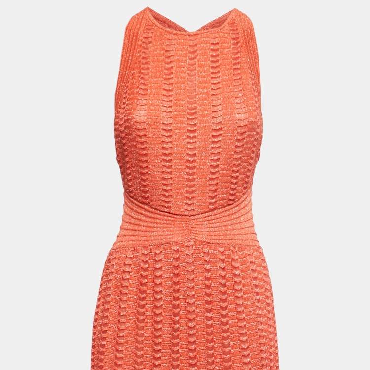 Pre Owned M Missoni Orange Patterned Lurex Knit Sleeveless Maxi Dress M
