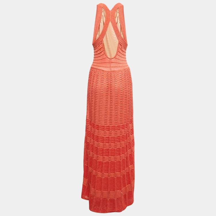 Pre Owned M Missoni Orange Patterned Lurex Knit Sleeveless Maxi Dress M