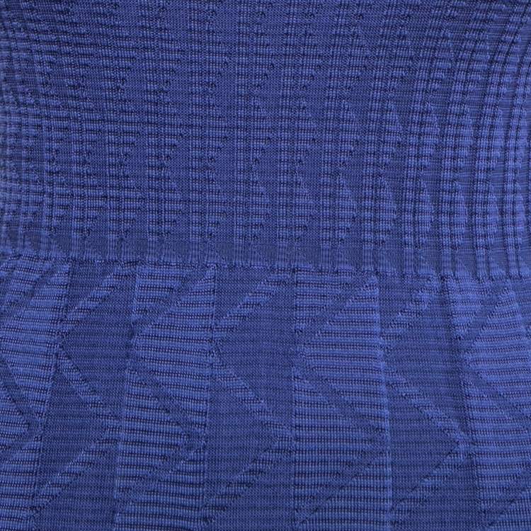 Pre Owned M Missoni Blue Patterned Knit Scoop Neck Flared Midi Dress S
