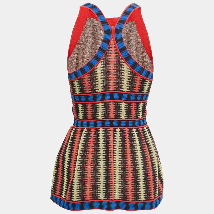 Pre Owned M Missoni Multicolor Patterned Knit Strap Peplum Top S