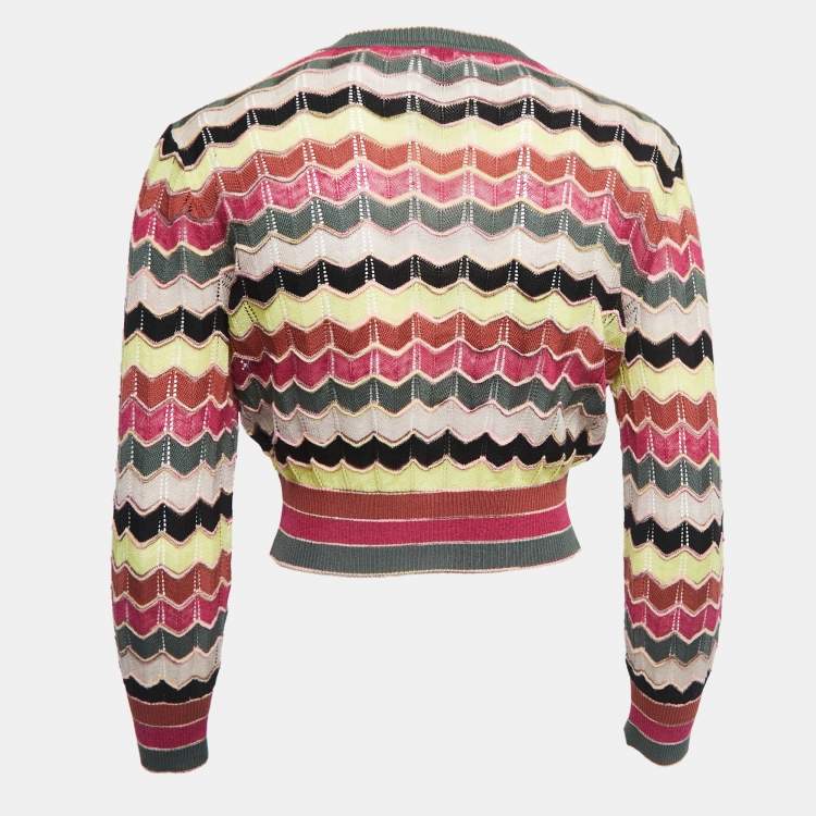 Pre Owned M Missoni Multicolor Patterned Knit Button Front Cropped Cardigan M