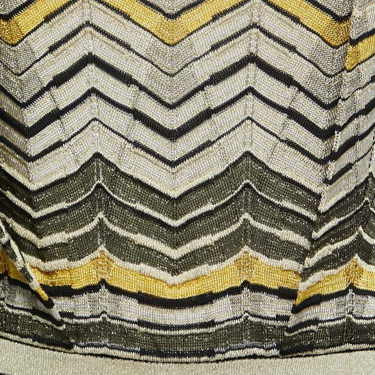 Pre Owned M Missoni Pale Yellow Lurex Chevron Knit Sleeveless Dress M
