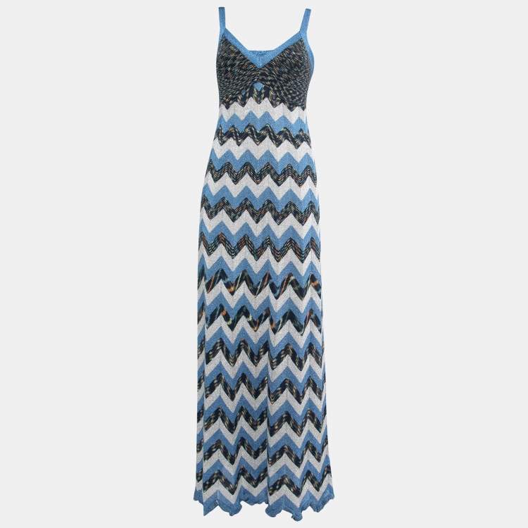 Pre Owned M Missoni Collection Blue/Multicolor Patterned Lurex Knit Sleeveless Maxi Dress M
