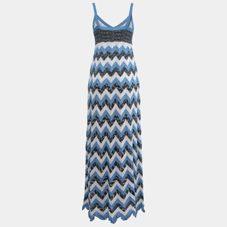 Pre Owned M Missoni Collection Blue/Multicolor Patterned Lurex Knit Sleeveless Maxi Dress M