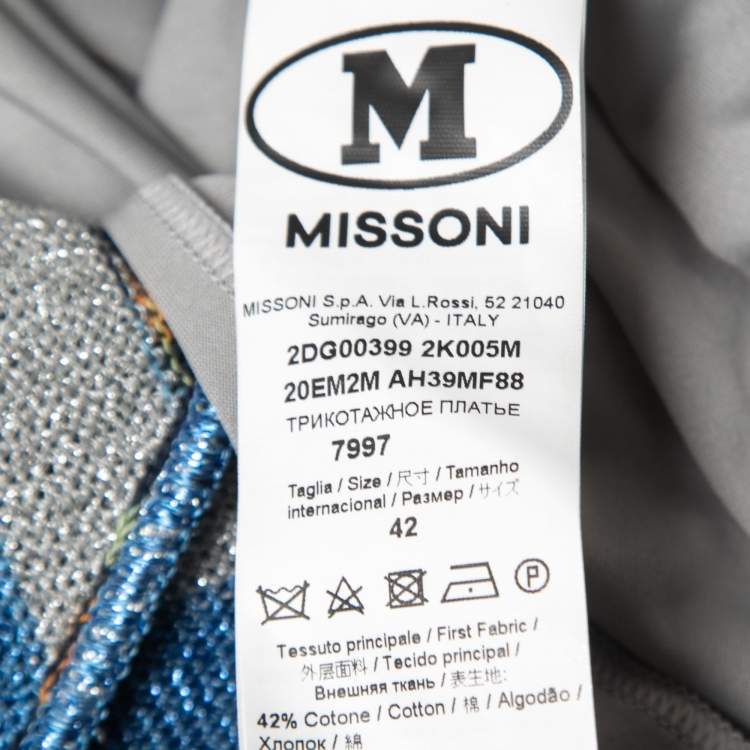 Pre Owned M Missoni Collection Blue/Multicolor Patterned Lurex Knit Sleeveless Maxi Dress M