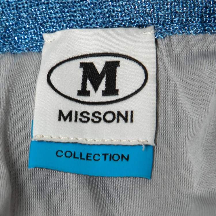Pre Owned M Missoni Collection Blue/Multicolor Patterned Lurex Knit Sleeveless Maxi Dress M