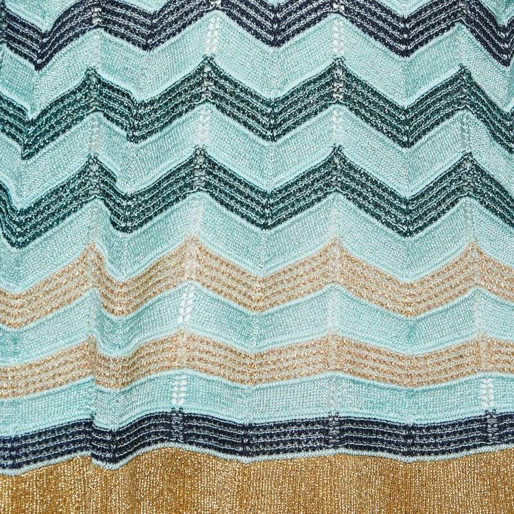 Pre Owned M Missoni Blue Patterned Lurex Knit Rope Strappy Top S