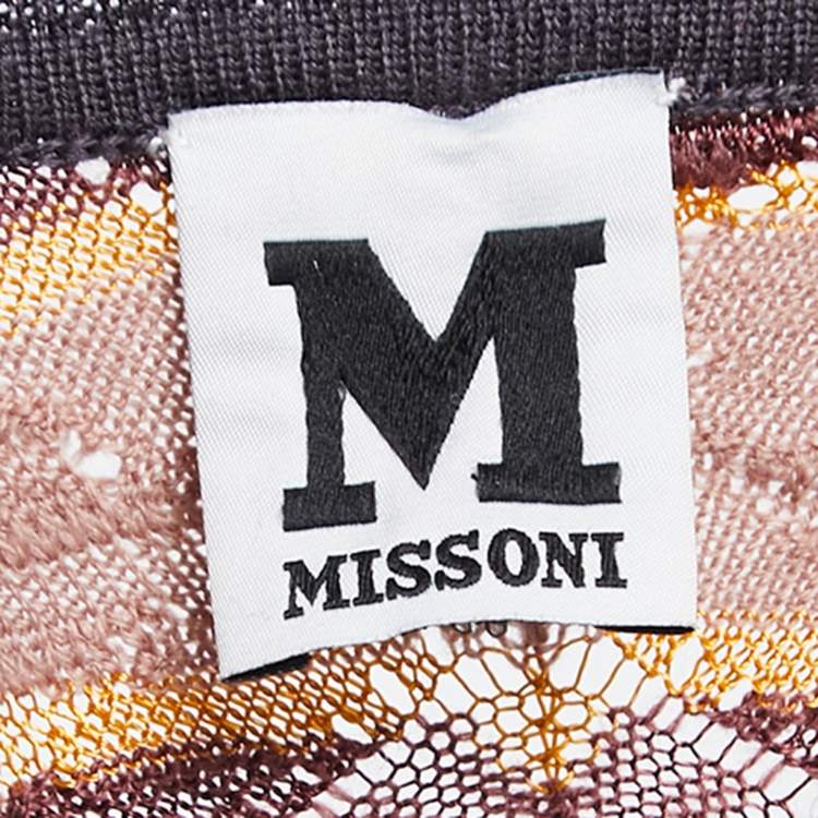 Pre Owned M Missoni Multicolor Patterned Perforated Knit Crew Neck Sweater L