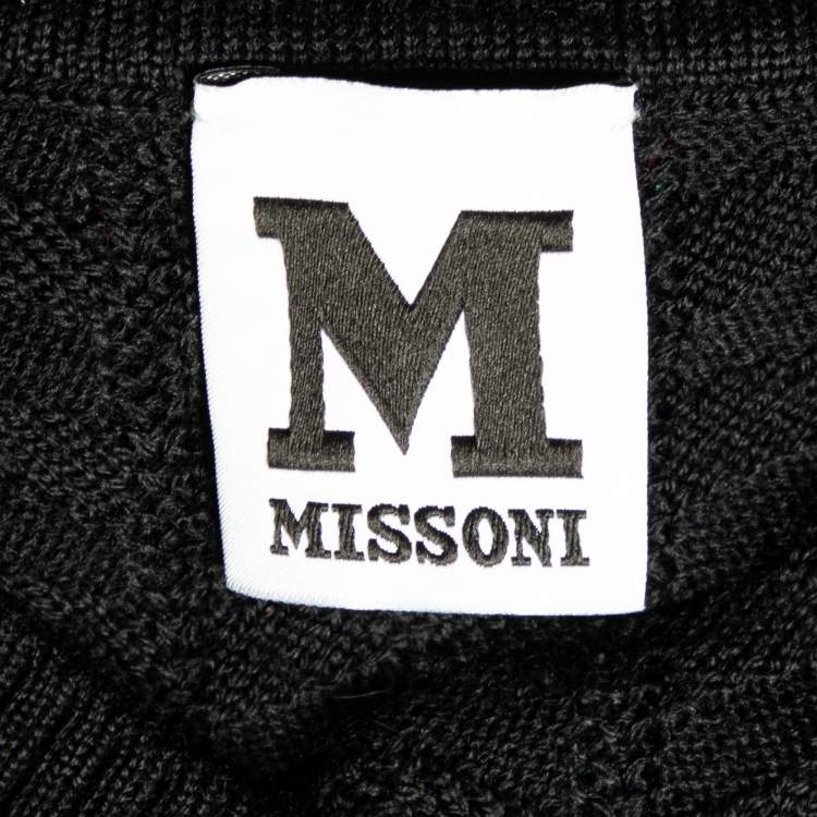 Pre Owned M Missoni Black Cotton Patterned Knit Button Front Cardigan M