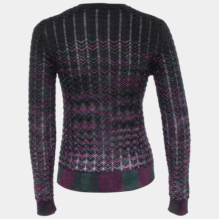 Pre Owned M Missoni Black Cotton Patterned Knit Button Front Cardigan M