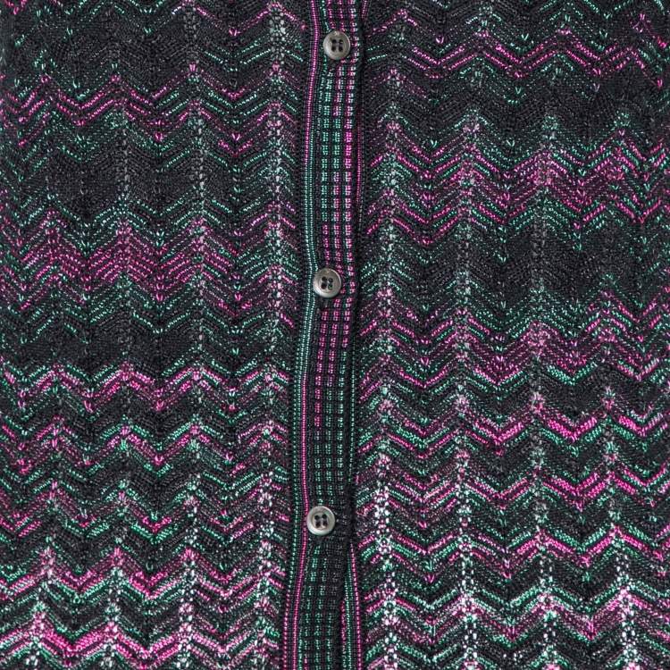 Pre Owned M Missoni Black Cotton Patterned Knit Button Front Cardigan M