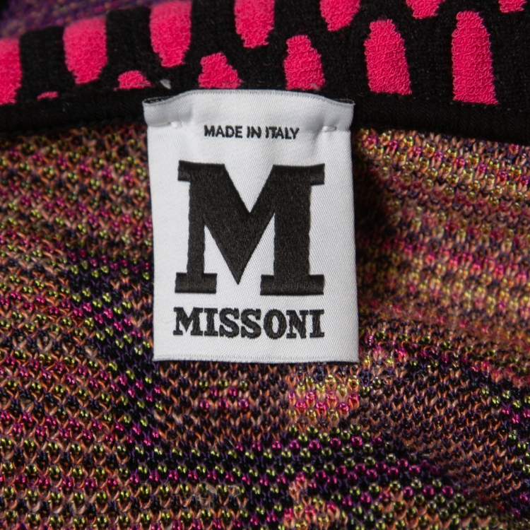Pre Owned M Missoni Multicolor Patterned Stretch Knit Paneled One Shoulder Flared Short Dress M