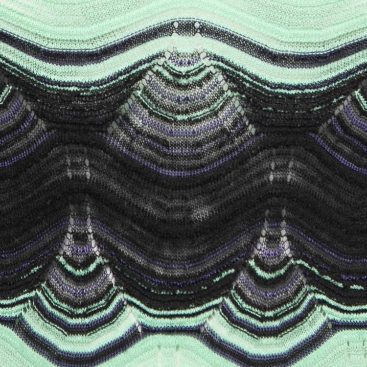 Pre Owned M Missoni Green/Black Patterned Knit Mock Neck Top M