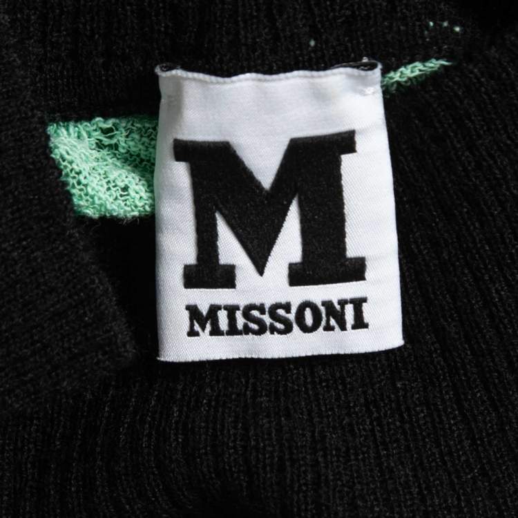 Pre Owned M Missoni Green/Black Patterned Knit Mock Neck Top M