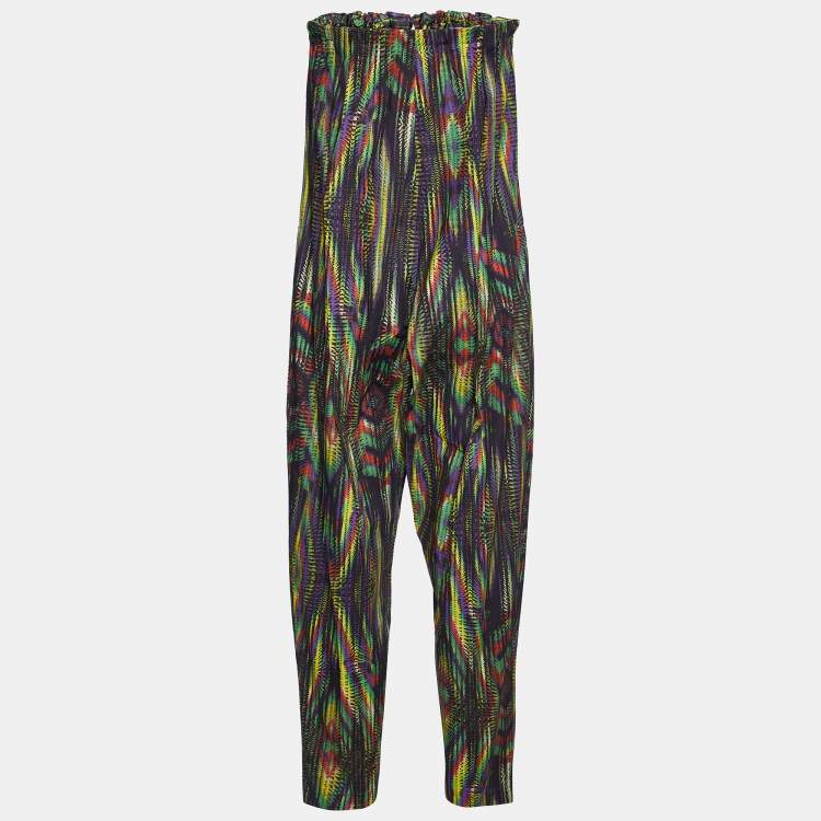 Pre Owned M Missoni Multicolor Printed Cotton Strapless Tie Detail Zip Front Jumpsuit M