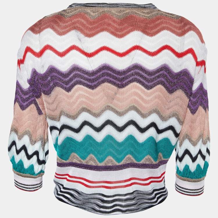 Pre Owned Missoni Multicolor Lurex Knit Button front Cropped Cardigan M