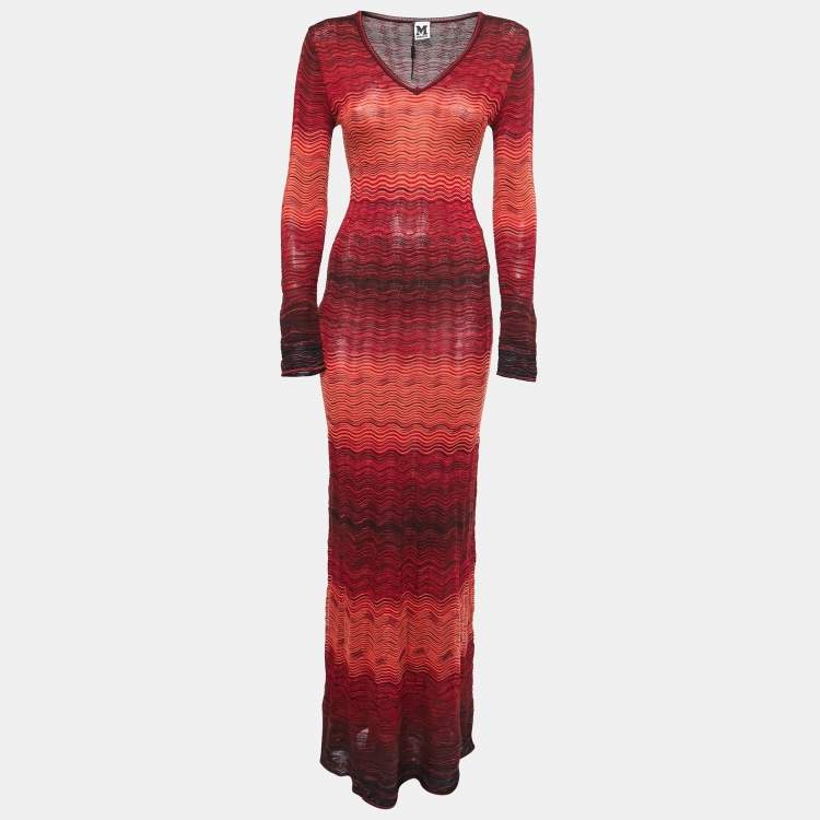 Pre Owned M Missoni Red Ombre Cotton Knit Maxi Dress M