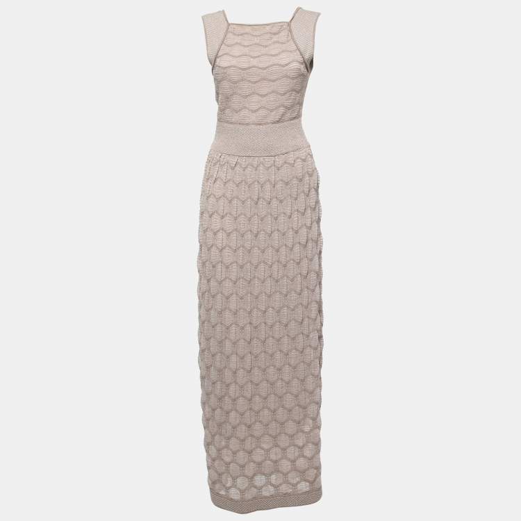 Pre Owned M Missoni Beige Patterned Lurex Knit Sleeveless Maxi Dress M