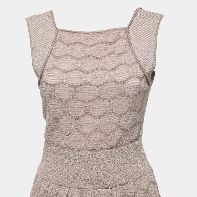 Pre Owned M Missoni Beige Patterned Lurex Knit Sleeveless Maxi Dress M