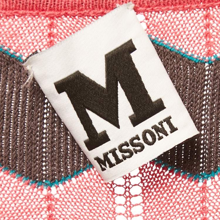 Pre Owned M Missoni Pink/Multicolor Patterned Knit Long Sleeve Maxi Dress S