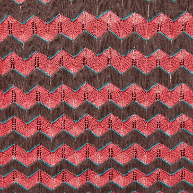 Pre Owned M Missoni Pink/Multicolor Patterned Knit Long Sleeve Maxi Dress S