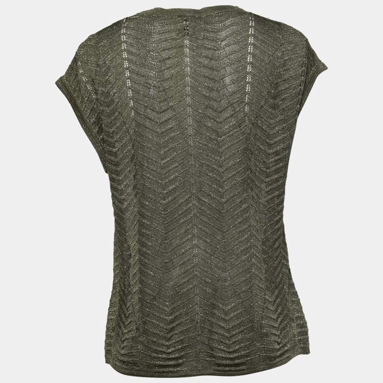 Pre Owned M Missoni Green Lurex Knit Drawstring Hem Top S