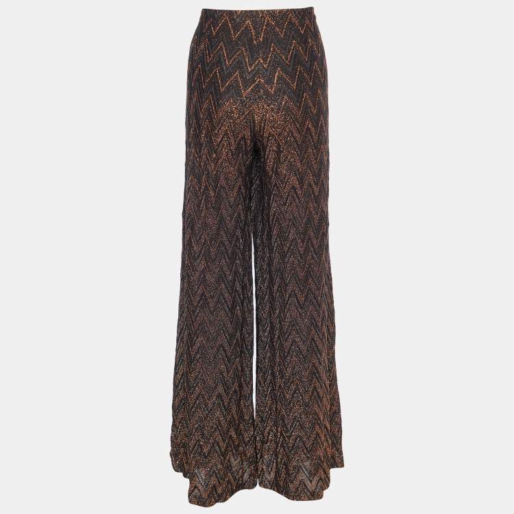 Pre Owned M Missoni Brown Lurex Knit Chevron Pattern Palazzo Pants M