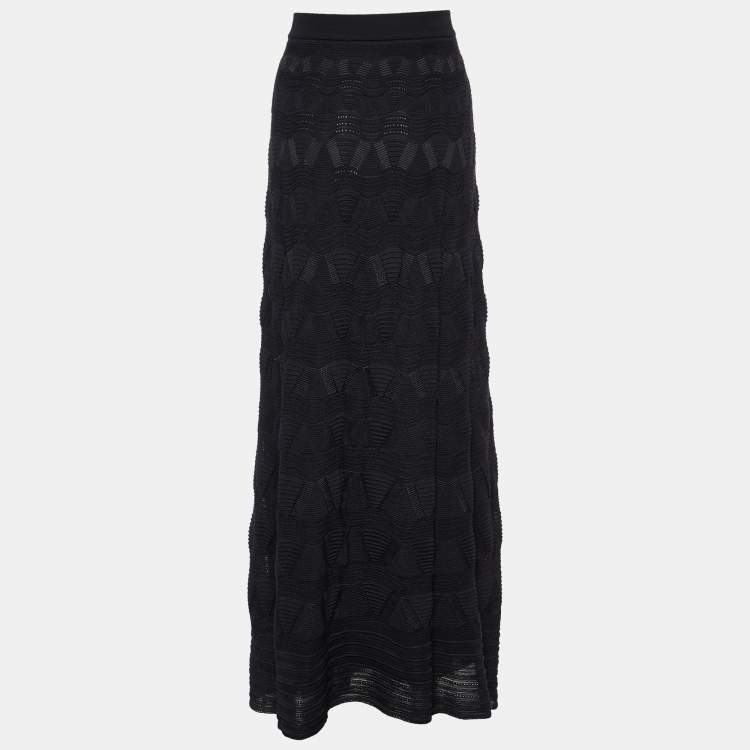Pre Owned M Missoni Black Wool Patterned Knit Maxi Skirt L