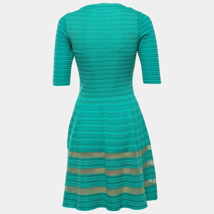 Pre Owned M Missoni Green Striped Patterned Knit Mini Dress S