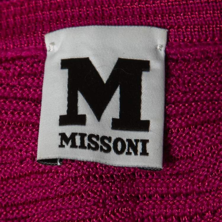 Pre Owned M Missoni Dark Pink Knit V-Neck Sleeveless Short Dress M