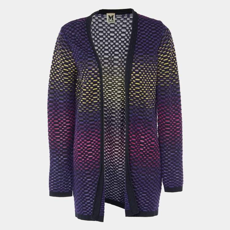 Pre Owned M Missoni Multicolor Patterned Knit Open Front Cardigan M