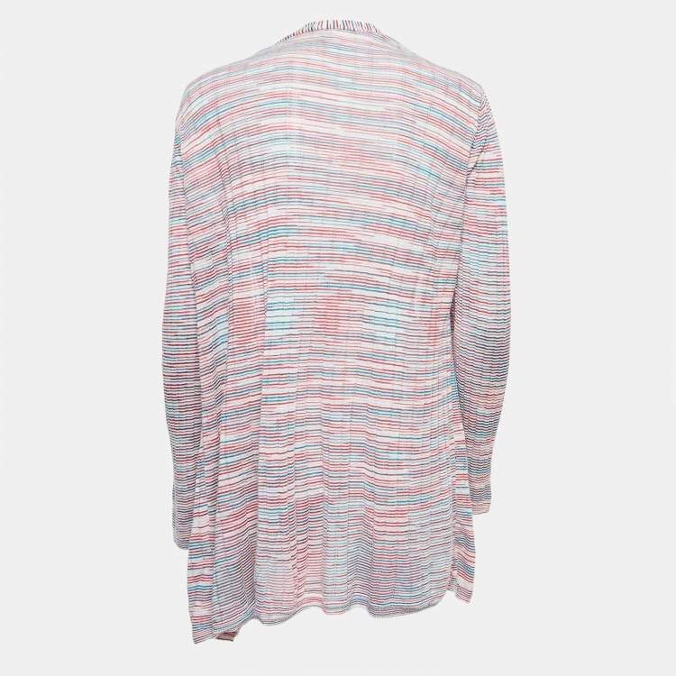 Pre Owned M Missoni Multicolor Patterned Knit Open Front Cardigan L
