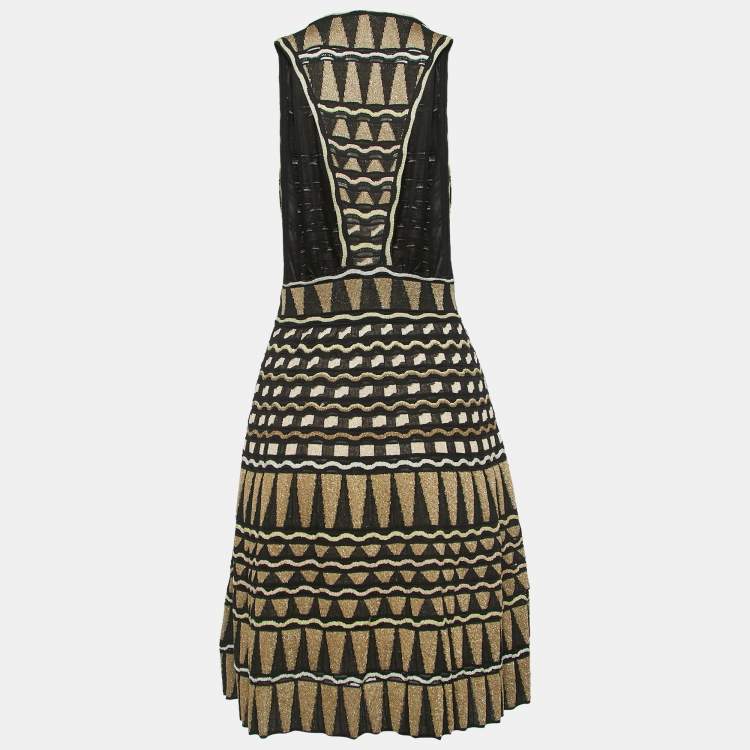 Pre Owned M Missoni Black/Gold Lurex Knit Razer Back Mini Dress S