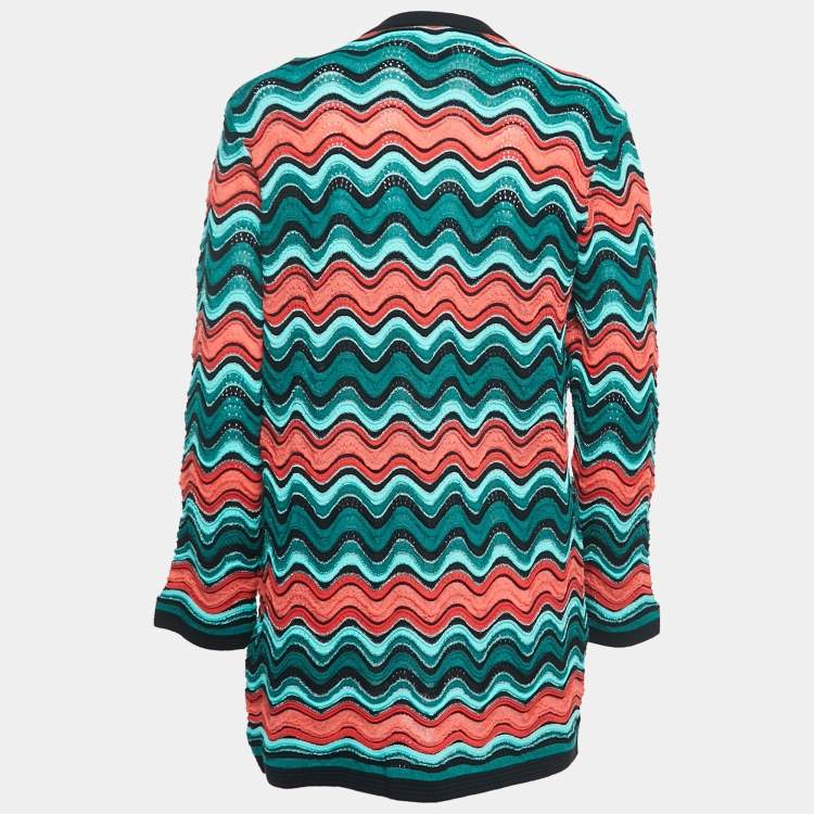 Pre Owned M Missoni Multicolor Patterned Lurex Knit Open Front Cardigan L