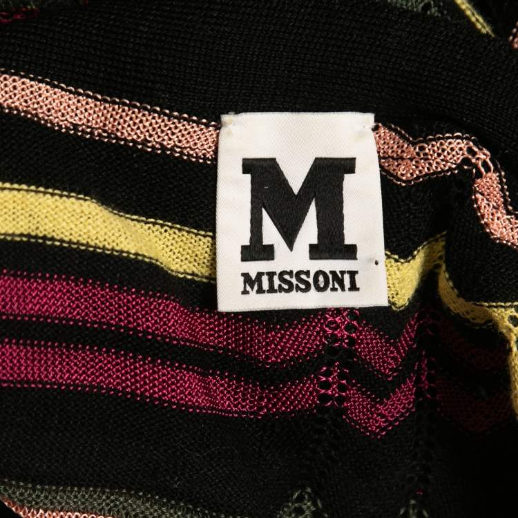 Pre Owned M Missoni Multicolor Patterned Knit Open Cardigan L