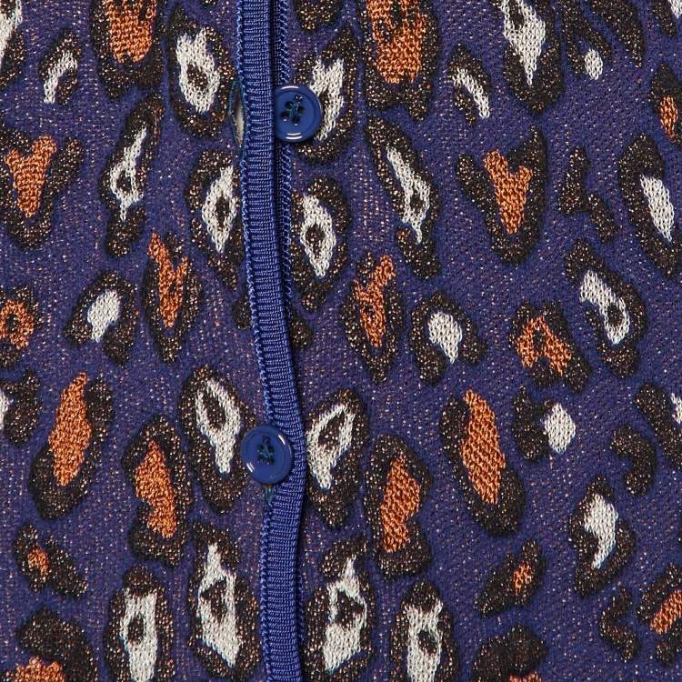 Pre Owned M Missoni Purple Patterned Cotton Knit V-Neck Cardigan L