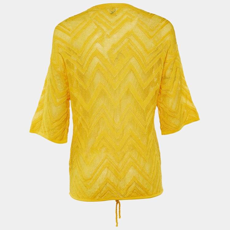 Pre Owned M Missoni Yellow Patterned Knit Waist Tie Detail Top M