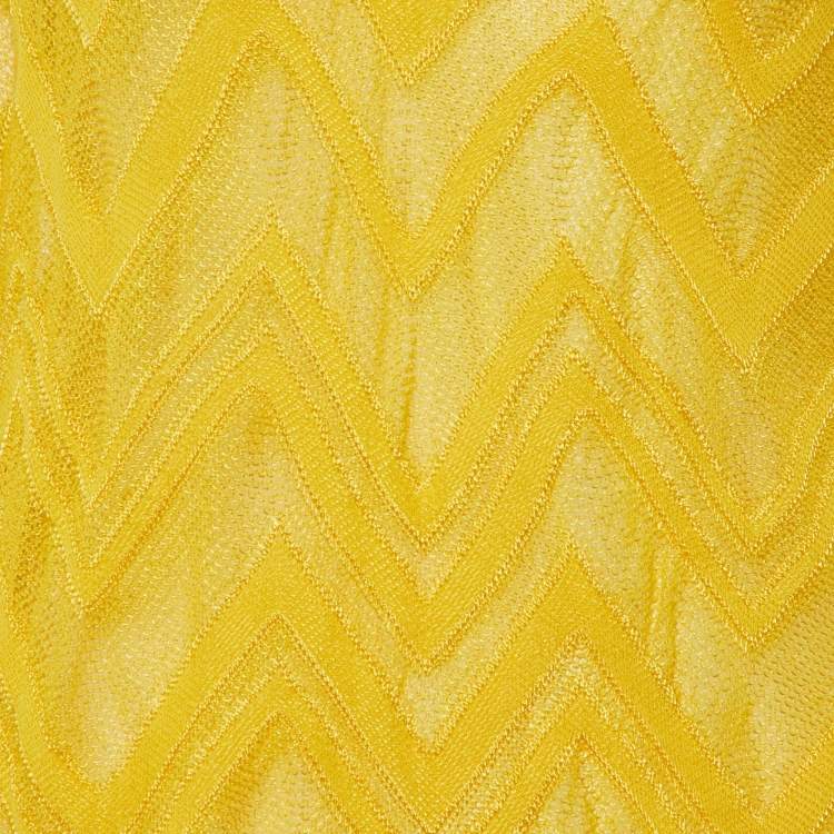 Pre Owned M Missoni Yellow Patterned Knit Waist Tie Detail Top M