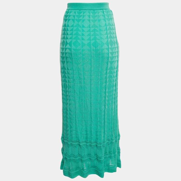 Pre Owned M Missoni Mint Green Patterned Knit Elasticated Waist Maxi Skirt S