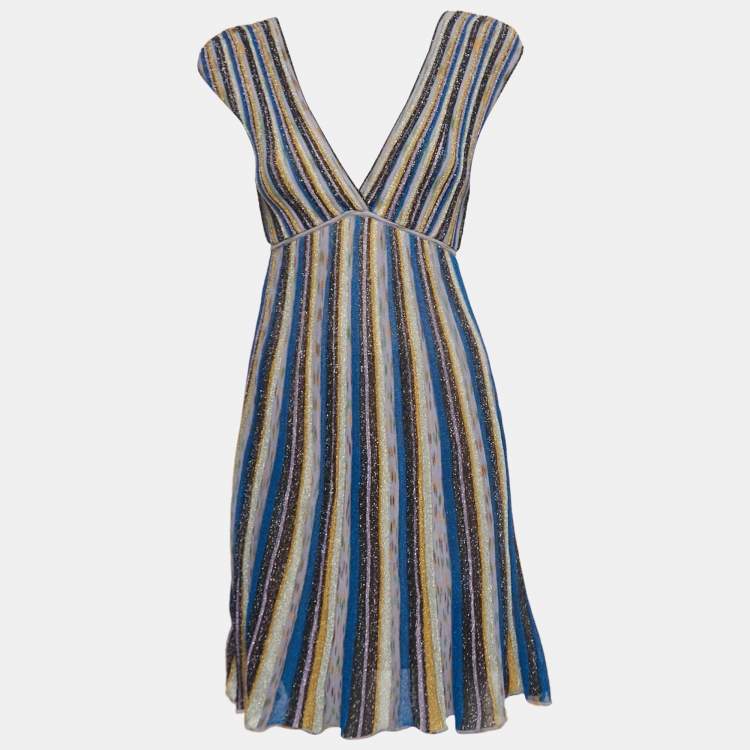 مملوكة مسبقًا M Missoni Collection Multicolor Lurex Knit Sleeveless Flared Mini Dress S