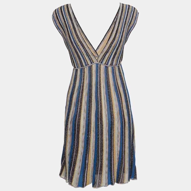 مملوكة مسبقًا M Missoni Collection Multicolor Lurex Knit Sleeveless Flared Mini Dress S