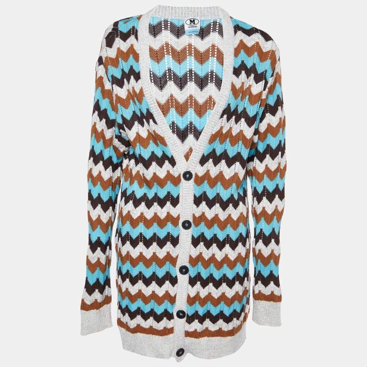 Pre Owned M Missoni Collection Multicolor Patterned Knit Button Front Cardigan M
