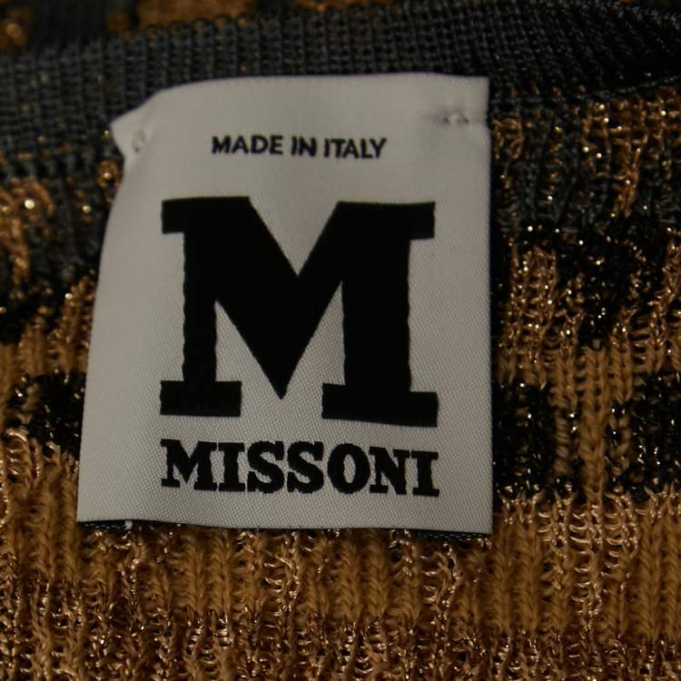 Pre Owned M Missoni Multicolor Chevron Lurex Knit Deep Neck Detailed Mini Dress M