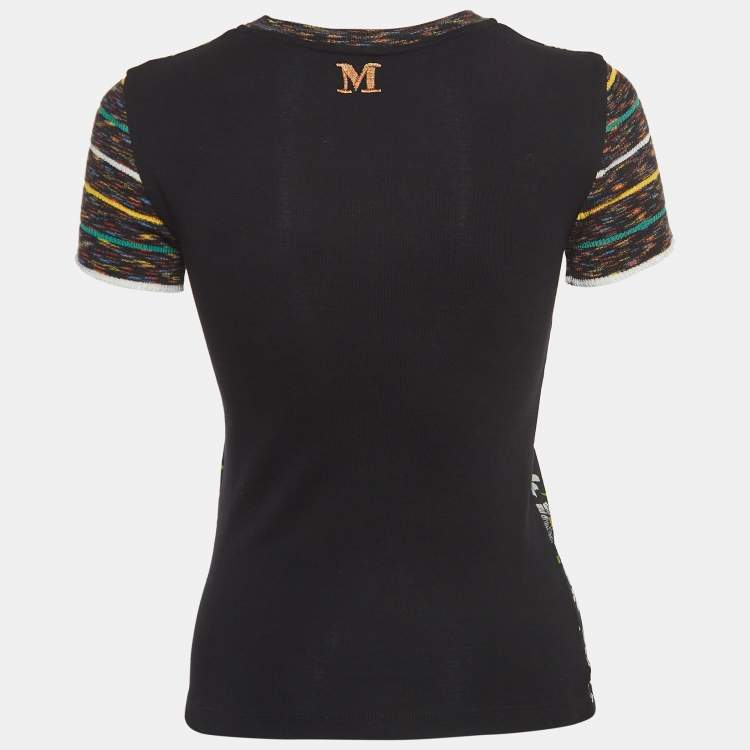 Pre Owned M Missoni Collection Black Floral Print Knit Short Sleeve T-Shirt XS