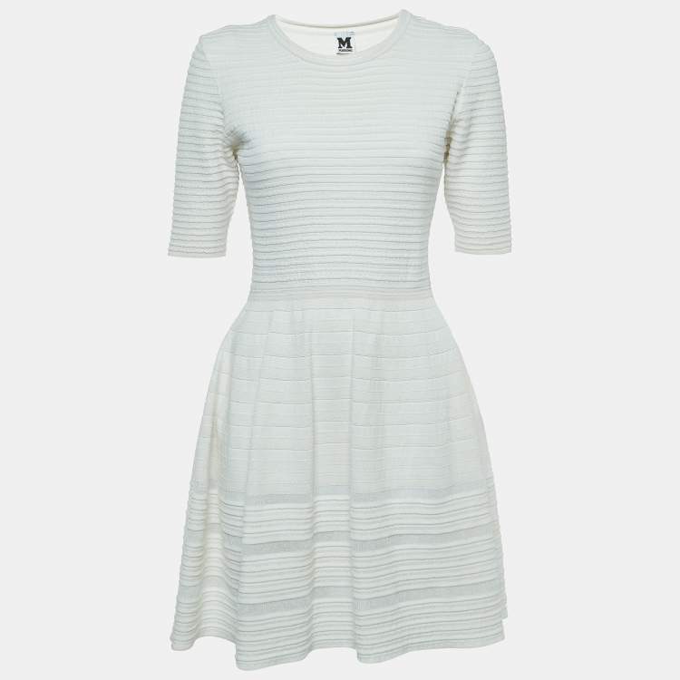 Pre Owned M Missoni White Pleat Detail Knit Short Dress M