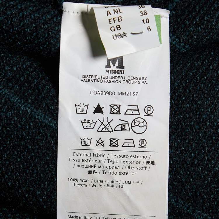Pre Owned M Missoni Dark Green Terry Wool Long Cardigan M