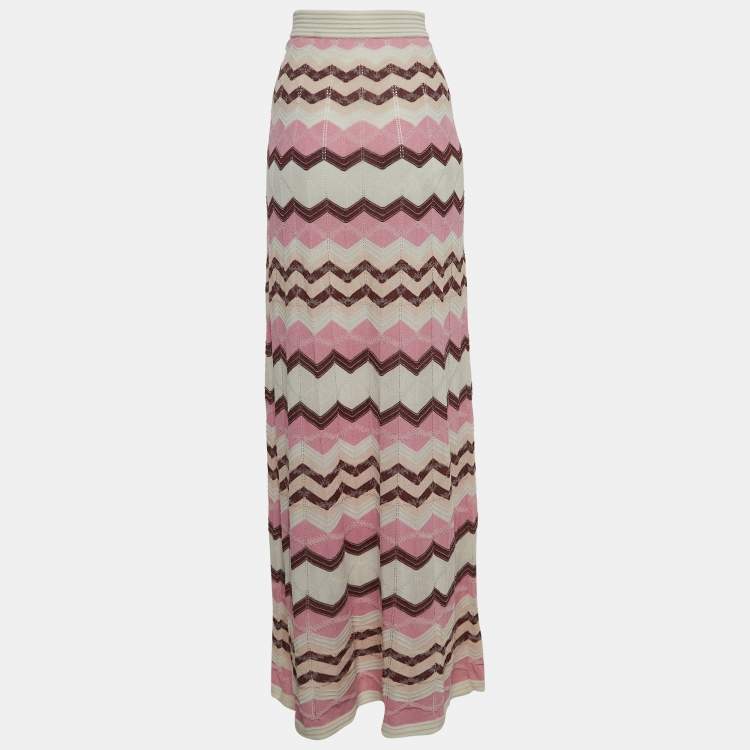 Pre Owned M Missoni Pink Chevron Patterned Knit Maxi Skirt M